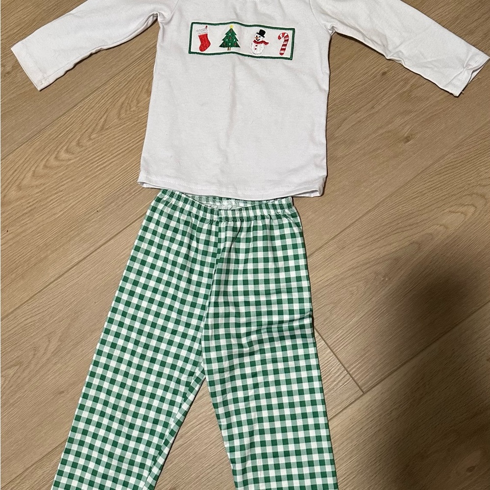 Kids White and Green Pajama Set